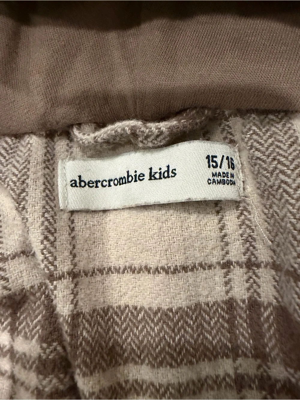 Abercrombie Kids Hooded Plaid Shacket Jacket Size 15/16 Beige Gray